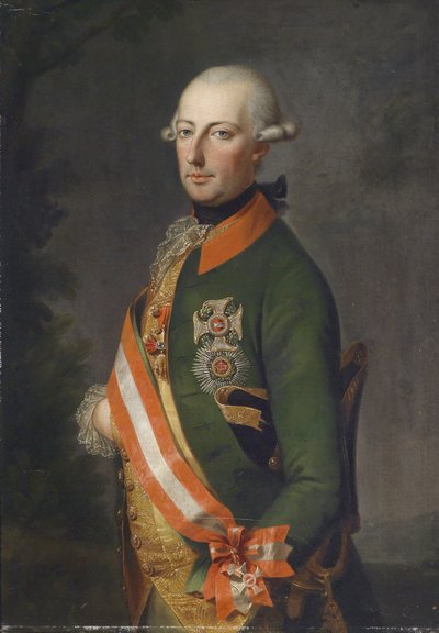Imperador Joseph II, retrato em uniforme do Regimento Chevaux Leger n º 1 com decorações de Unbekannt Unbekannt